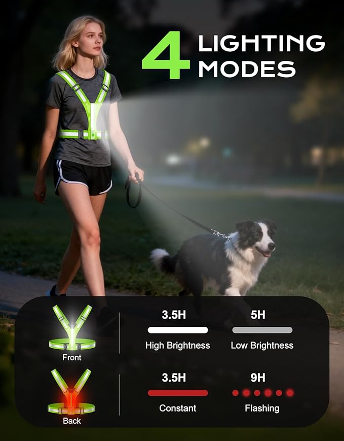 LED Reflective Vest Super Bright Lighting, 360° Visible Running Light for Runners, Waterproof Adjustable Reflective Running Vest Headlamp for Men/Women/Kids Night Walking/Running/Cycling