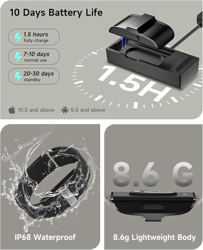Health Fitness Tracker, Wearable Activity Step Tracker for Men Women, All-Day Sleep/Heart Rate/ SpO2/ Stress/Blood Pressure Monitor, IP68 Multiple Sports Modes Watch, Free App for Android iPhone