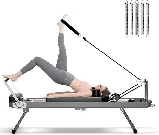 SogesPower Pilates Reformer Machine for Home Gym Workout, Foldable Pilates Equipment with High Strength Alloy Springs for Beginners, Up to 400lbs