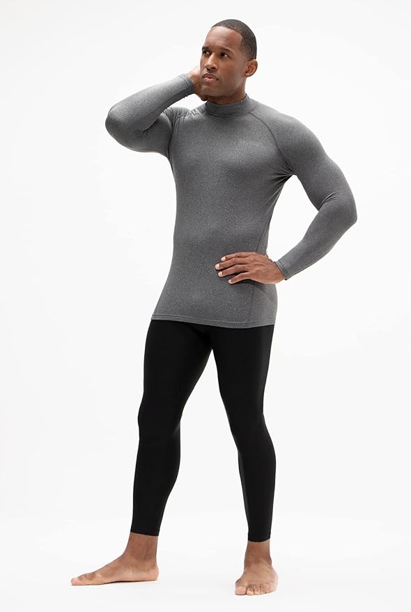 DEVOPS 2 Pack Men's Thermal Turtle Mock Neck Shirts, Compression Long Sleeve Tops and Hoodies