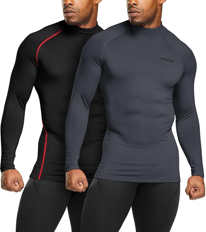 TSLA Men's Thermal Long Sleeve Compression Shirts, Mock/Turtleneck Winter Sports Running Base Layer Top