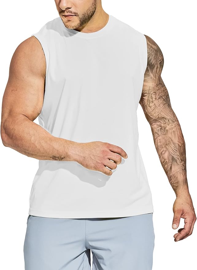 MIER Men's Workout Tank Tops UPF 50+ Swim Shirts Quick Dry Running Sleeveless UV Protection Muscle Tees