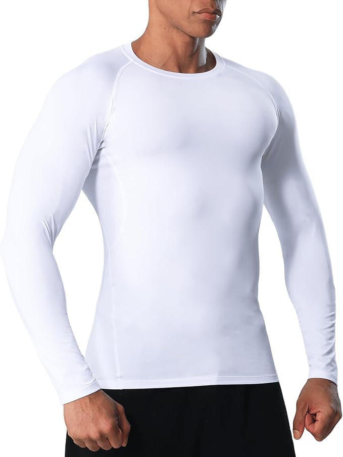 Men's Long Sleeve Compression Shirts Athletic Sport Undershirts Tight Base Layer Tops Rash Guard Workout Running Gym