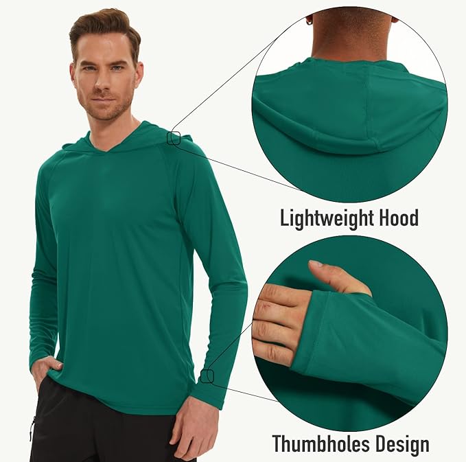MAGCOMSEN Men's Hooded UPF 50+ Sun Protection T Shirts Long Sleeve Athletic Fishing Shirts Rash Guards