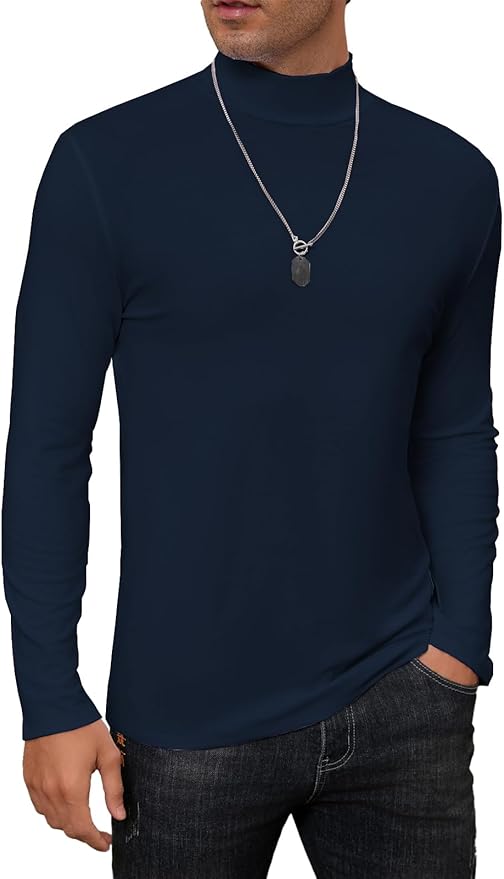 Mens Mock Turtleneck Long Sleeve Slim Fit Shirts Basic Casual Undershirts Lightweight Pullover