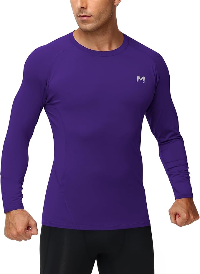 Mens Compression Shirt Long Sleeve Quick Dry Athletic Workout Gym T-Shirt SPF Running Top Sport Undershirt Base Layer