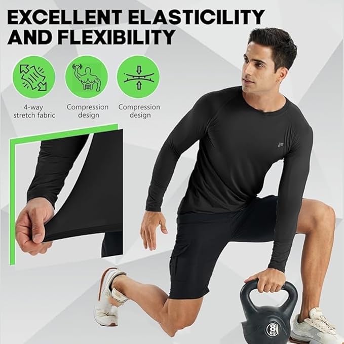 Men's Compression Shirts Long Sleeve Running Athletic Undershirts Workout Baseball Base Layer Fishing Rash Guard Tops 2 Pack