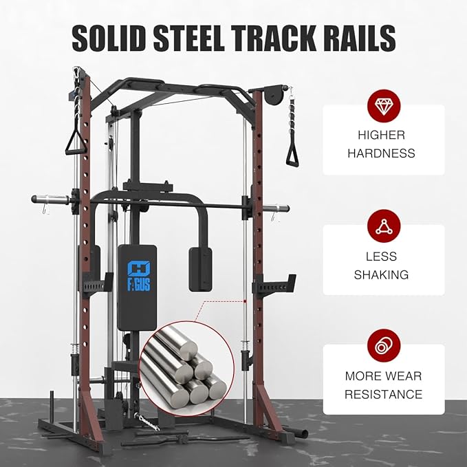 FAGUS Smith Machine Home Gym Power Cage with Pulley System, Space Saving Design Squat Rack with Full Body Strength Training Attachments, PEC Station & Fixed Cable Crossover Optional
