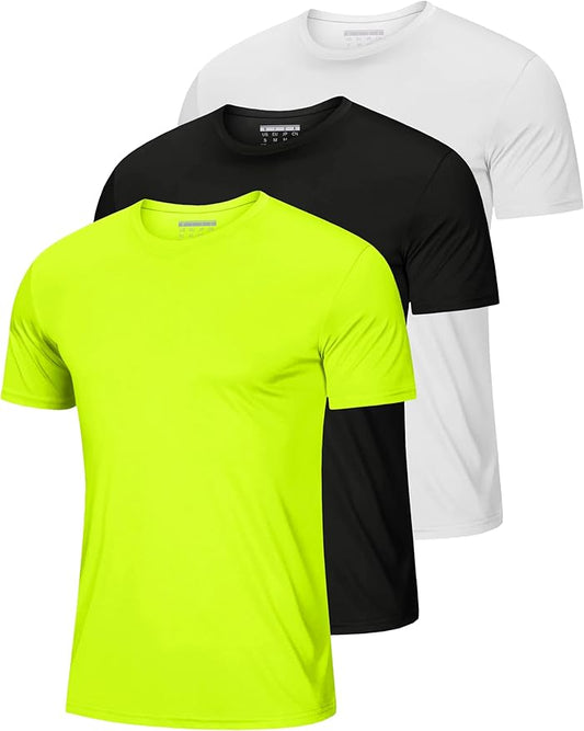 MAGCOMSEN 3 Pack Men's Short Sleeve Quick Dry Shirts Moisture Wicking UPF 50+ Athletic Running Gym Workout Swim T-Shirts