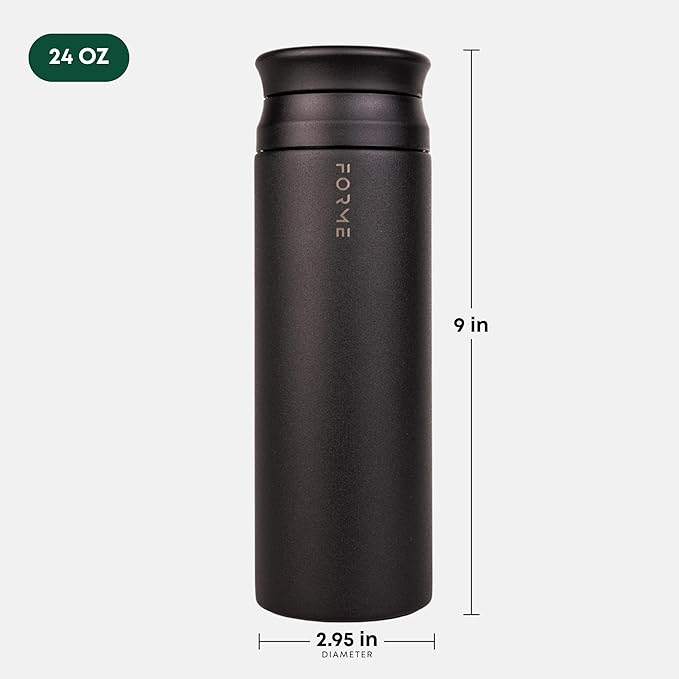 FORME - Shaker, 700ml Stainless Steel Protein Shaker, Double Walled Vacuum Insulated, Cold and Hot Drinks, Silent & Leak Proof, Fits Most Cup Holders (Charcoal)
