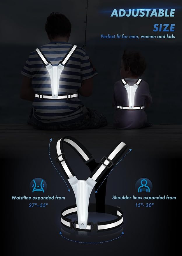 LED Reflective Running Vest Gear,Light Up Vest Runners Night Walking USB Rechargeable,Up to 11hrs Light with Adjustable Waist/Shoulder for Women Men Kids
