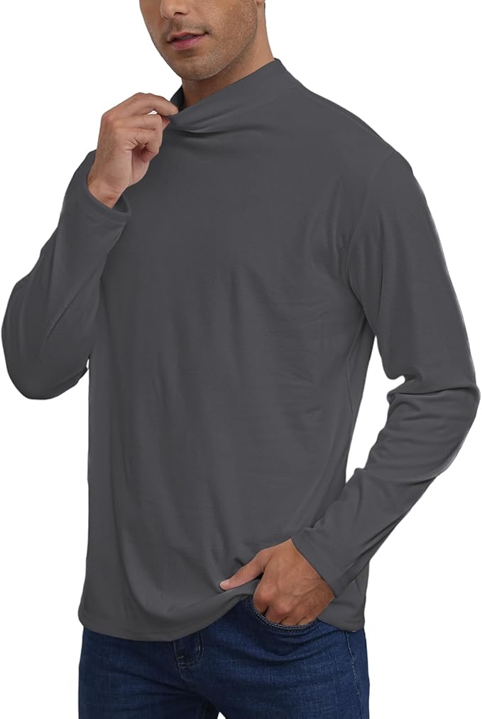 Mens Casual Mock Turtleneck T-Shirts Long Sleeve Thermal Stretchy Pullover Basic Lightweight Undershirt Sweater Tops