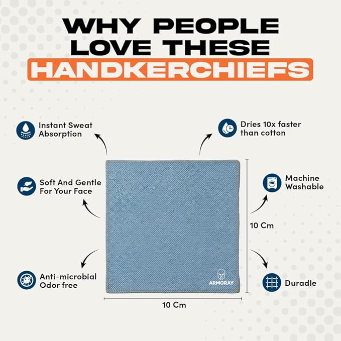 ARMORAY Sweat Absorbing Towel Handkerchief – Quick-Dry Microfiber Gym Towels for Face, Hands & Body – Workout Towel for Men, Sport Rag, Perfect for Tennis, Pickleball & Sauna Use by Women