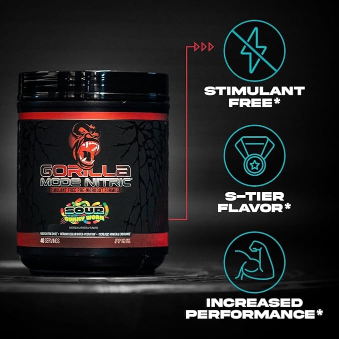 Gorilla Mind - Gorilla Mode Nitric Upgraded Stimulant Free Pre-Workout – Best Tasting and Most Effective Stimulant Free Pre-Workout/Massive Pumps · Vasodilation · Power / 784 Grams (Tigers Blood)
