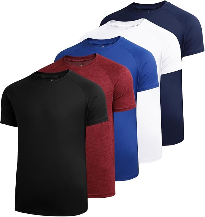 Sumolux 5 Pack Men’s Active Crew Neck T Shirts Quick Dry Athletic Running Gym Workout Short Sleeve Tee Tops Bulk