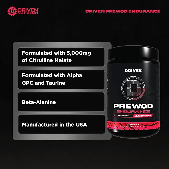 Driven PREWOD Caffeine-Free Pre-Workout – 25 Servings – Stimulant-Free Supplement with Beta-Alanine, Citrulline & Electrolyte Support – Focus, Endurance & Strength for High-Intensity Training