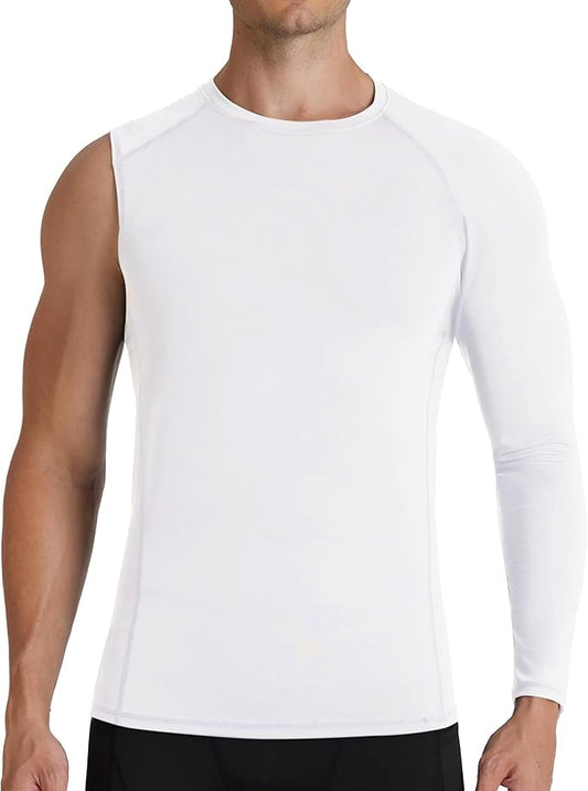 Mens One Arm Sleeve Compression Shirts 1/2 Long Sleeve Athletic Base Layer Undershirt Basketball Workout Top