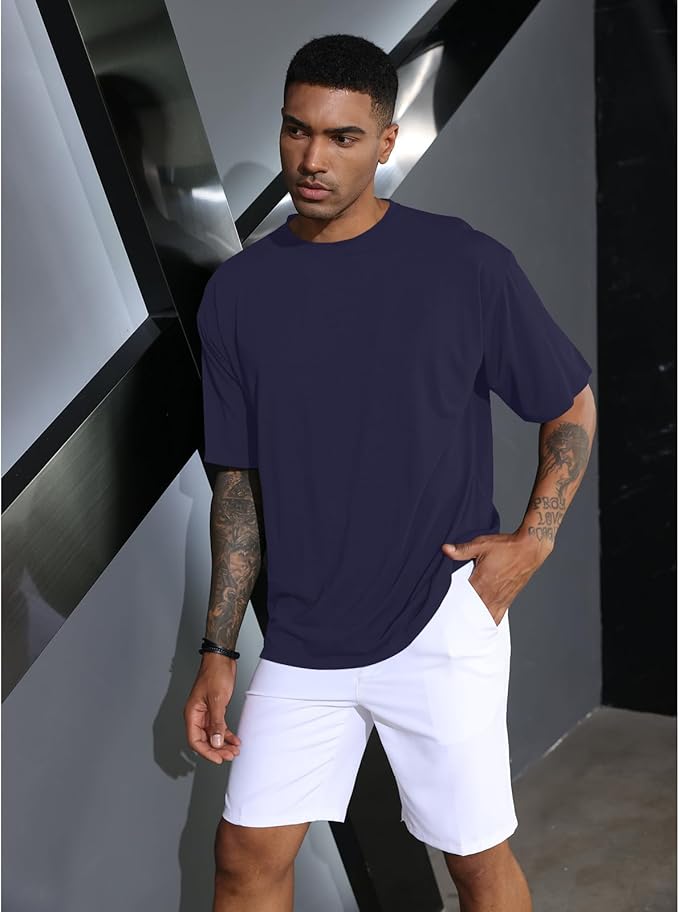 Men's Oversized Workout T-Shirts Lightweight Quick Dry Short Sleeve Tshirts Crew Neck Loose Fit Athletic Tops