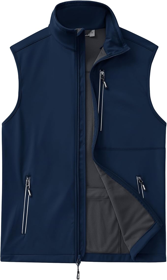 Outdoor Ventures Men's Windproof Softshell Vest Outerwear Lightweight Sleeveless Jacket for Running Golf Hiking Travel