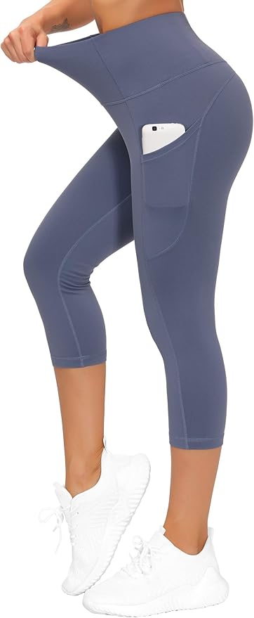 THE GYM PEOPLE Thick High Waist Capris Yoga Pants with Pockets, Tummy Control Workout Running Yoga Leggings for Women