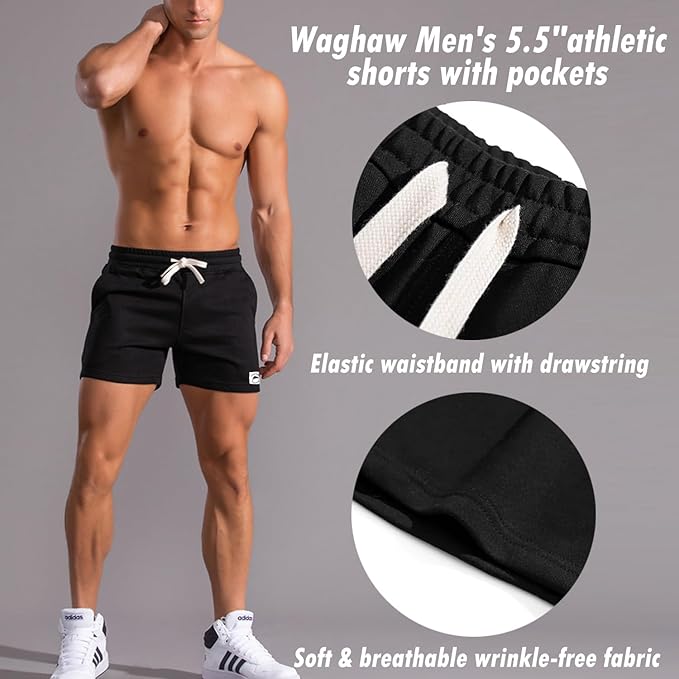 Mens 5 Inch/7 Inch Cotton Shorts Mens Sweat Athletic Shorts for Men Gym Worket Shorts with Pockets