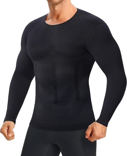Nebility Shapewear Men Long Sleeve Compression Shirt - Slimming Body Shaper Tummy Control Workout Tank Top Undershirt