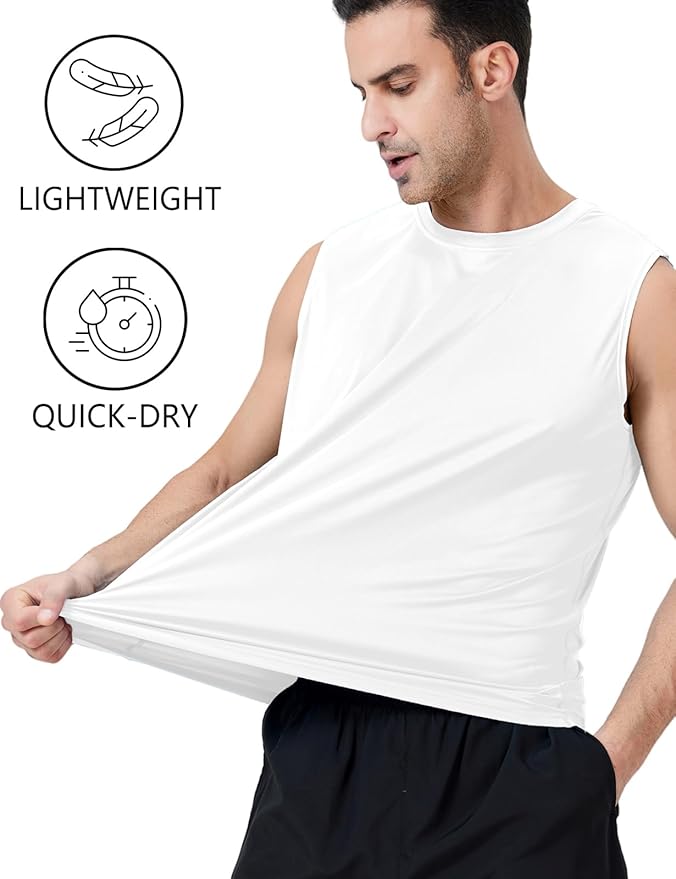Men's Sleeveless UPF 50+ Swim Shirts Quick Dry Workout Tank Top UV Protection Running Gym Muscle T Shirts
