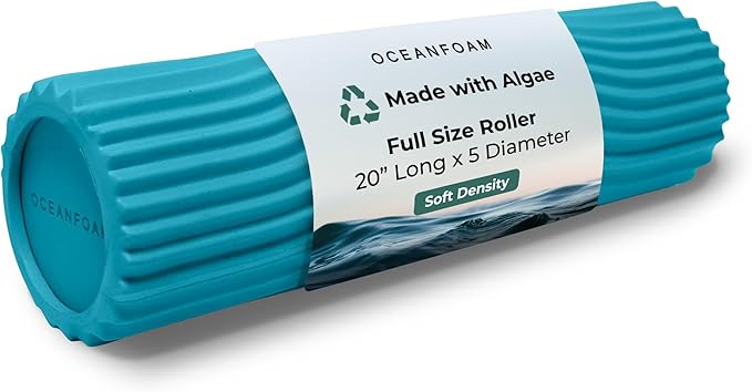 Oceanfoam Soft Tidal Roller (Miami Blue) - Low Density Foam Roller for Physical Therapy, Back Pain, Exercise & Stretching - Wave Textured - Yoga, Athletics, & Wellness - Full Size, 20" x 5"