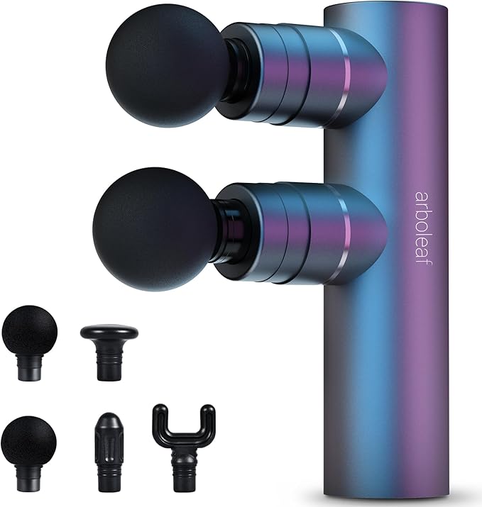 arboleaf Massage Gun Deep Tissue with Double Heads, Full-Metal Electric Portable Handheld Massager for Back, Shoulder, Sore Muscles, Pain Relief, 5 Modes, Seamless Speed Control