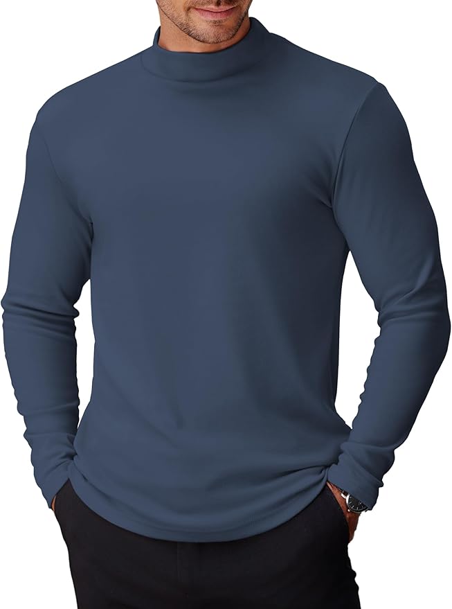 COOFANDY Mens Mock Turtleneck Long Sleeve Shirts Basic Thermal Turtle Neck Undershirt Lightweight Pullover Sweaters Top