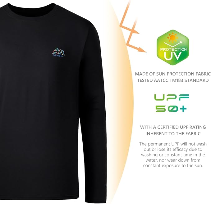 Men’s UPF 50+ Long Sleeve Performance T-Shirts Permanent UV Protective Quick Dry for Everyday Hiking Fishing Beach