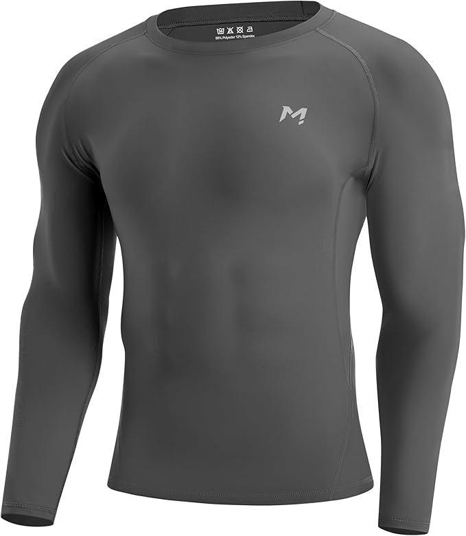 Mens Compression Shirt Long Sleeve Quick Dry Athletic Workout Gym T-Shirt SPF Running Top Sport Undershirt Base Layer