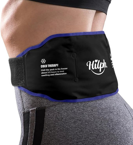 Hilph Low Back Ice Pack Wrap for Men Women, Reusable Gel Back Ice Belt with Hot Cold Therapy for Lumbar Pain, Abdominal Pain, Lumbar Surgery, Sciatic Nerve, Coccyx, Tailbone Pain (Black)
