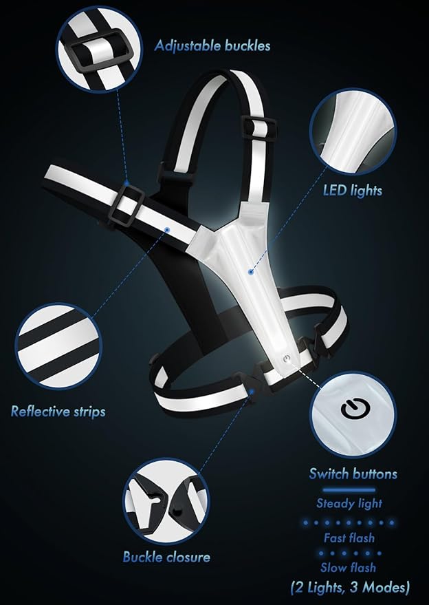 LED Reflective Running Vest Gear,Light Up Vest Runners Night Walking USB Rechargeable,Up to 11hrs Light with Adjustable Waist/Shoulder for Women Men Kids