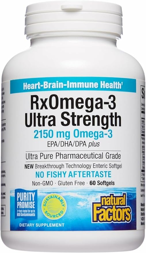 Natural Factors RxOmega-3 Ultra Strength - Dietary Supplement for Brain & Heart Health Support - Eye Health Supplement with EPA & DHA - Supplement with Omega-3 Fatty Acids - 60 Softgels (30 Servings)