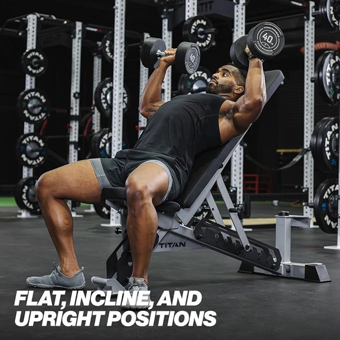 Titan Fitness TITAN Series Adjustable Bench, Supports 600 LB Incline, 1,000 LB Flat, Versatile Single Post Utility Workout Bench for Home Gym, Weightlifting, Strength Training