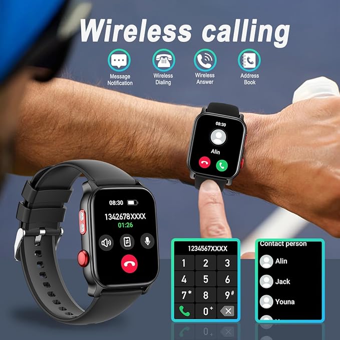 QTLLBT 9 Languages Translation Watch Smart Watch Bluetooth Call (Answer Make Calls) Fitness Tracker IP68 Waterproof 100+ Sports Heart Rate Sleep Android iPhone Men and Women Smart Watch (Black)