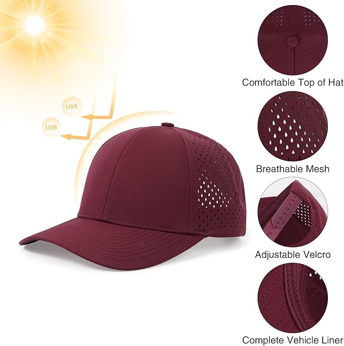 Quick Dry Baseball Cap Curved Brim Snapback Hat Laser Cut Mesh Ball Cap Golf Ball Cap for Men Women
