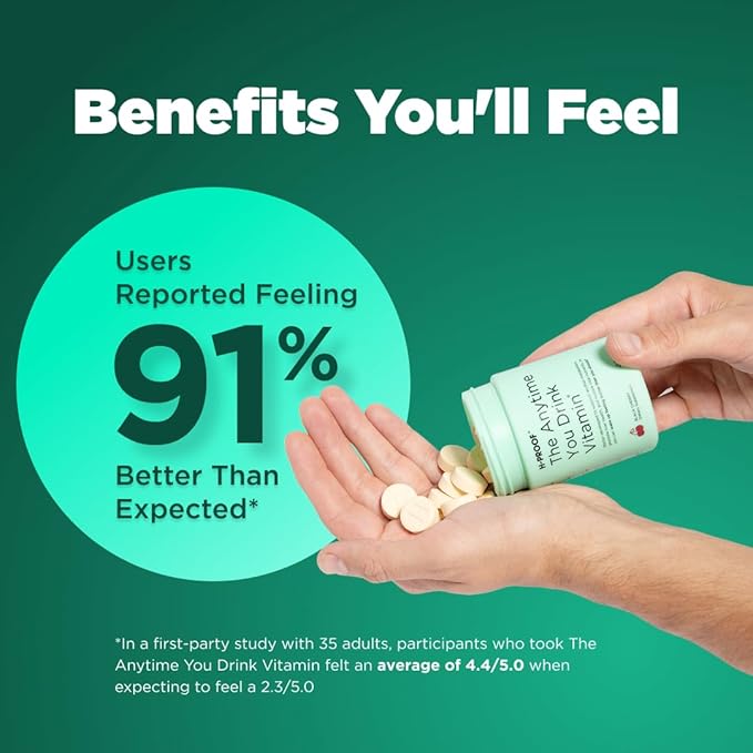 H-PROOF The Anytime You Drink Vitamin, Liver Health & Immunity Support with Electrolytes, Milk Thistle, and Vitamins B & C - 40 Chewable Tablets (20 Servings), Vegan, Tangerine