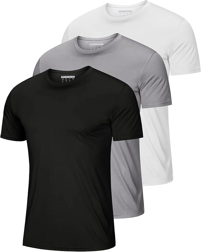 MAGCOMSEN 3 Pack Men's Short Sleeve Quick Dry Shirts Moisture Wicking UPF 50+ Athletic Running Gym Workout Swim T-Shirts