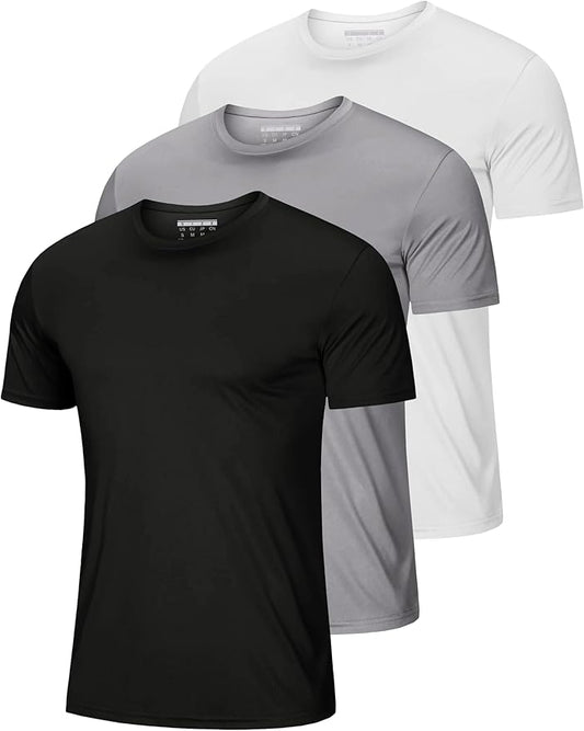 MAGCOMSEN 3 Pack Men's Short Sleeve Quick Dry Shirts Moisture Wicking UPF 50+ Athletic Running Gym Workout Swim T-Shirts