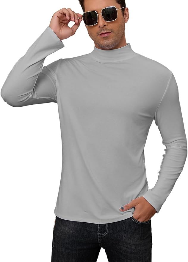 Mens Mock Turtleneck Long Sleeve Slim Fit Shirts Basic Casual Undershirts Lightweight Pullover