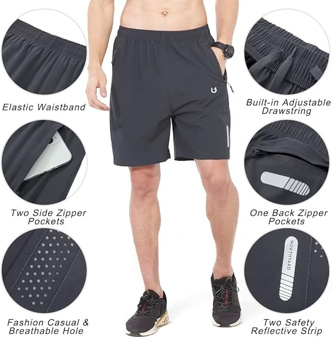NORTHYARD Men's Athletic Running Shorts Quick Dry Workout Shorts 7"/ 5"/ 9" Lightweight Sports Gym Basketball Tennis Hiking