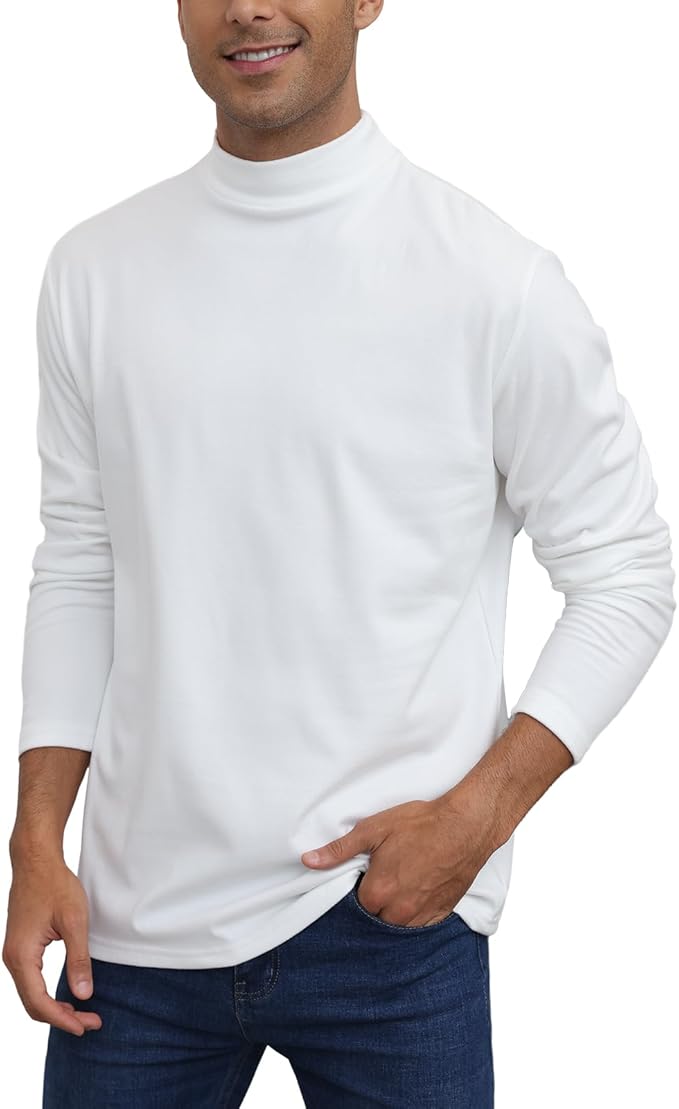 Mens Casual Mock Turtleneck T-Shirts Long Sleeve Thermal Stretchy Pullover Basic Lightweight Undershirt Sweater Tops