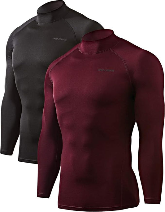 DEVOPS 2 Pack Men's Thermal Turtle Mock Neck Shirts, Compression Long Sleeve Tops and Hoodies