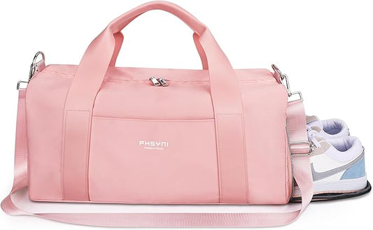 Pink Gym Bag for Women Girls with Shoe Compartment & Wet Pocket - Duffle Bag for Travel Sports Fitness Workout Athletic, 19"- Medium