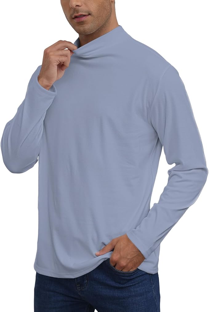 Mens Casual Mock Turtleneck T-Shirts Long Sleeve Thermal Stretchy Pullover Basic Lightweight Undershirt Sweater Tops