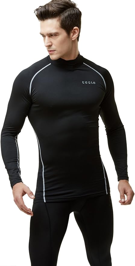 TSLA Men's Thermal Long Sleeve Compression Shirts, Mock/Turtleneck Winter Sports Running Base Layer Top