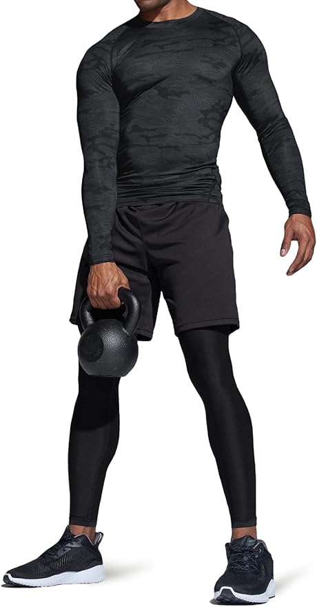 TSLA Men's UPF 50+ Compression Shirts, Cool Dry Long Sleeve Athletic Tops, Sports Baselayer Workout Shirt