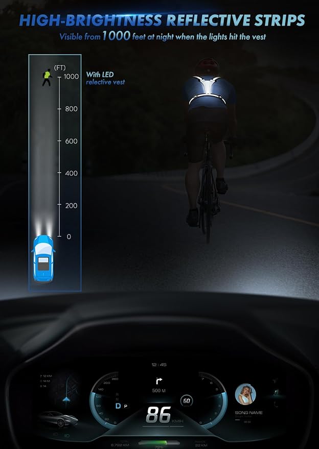 LED Reflective Running Vest Gear,Light Up Vest Runners Night Walking USB Rechargeable,Up to 11hrs Light with Adjustable Waist/Shoulder for Women Men Kids